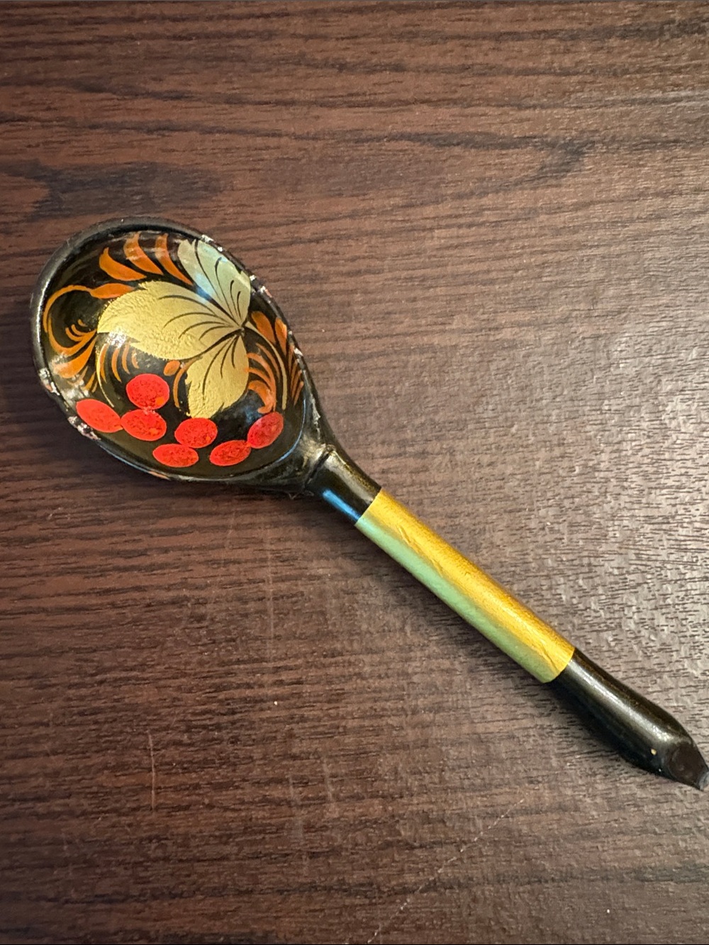 Vintage Russian Khokhkloma Wood Spoon Hand Painted Folk Art
